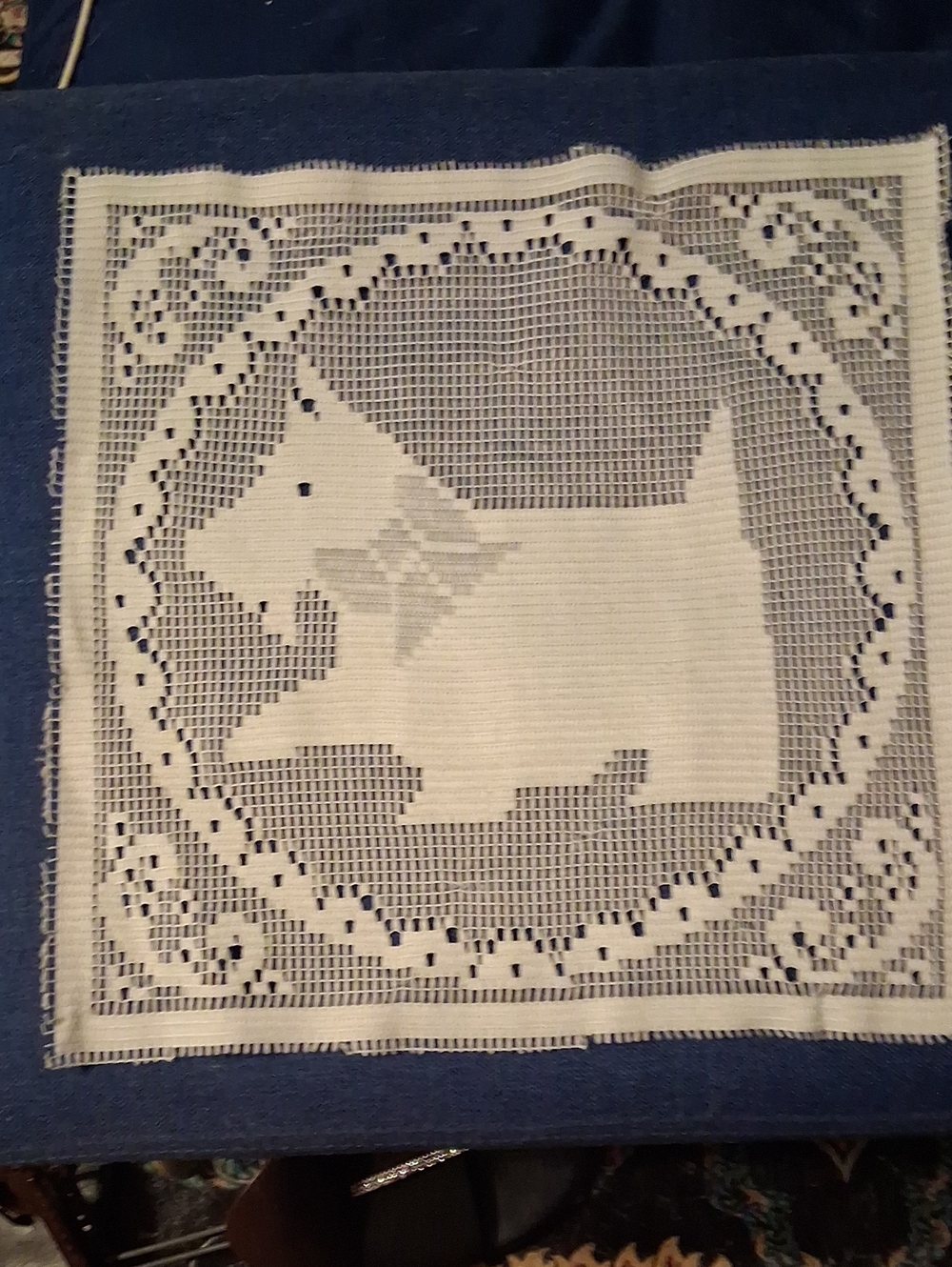 Hand Crafted White Crochet Scottie Dog Doily Accent